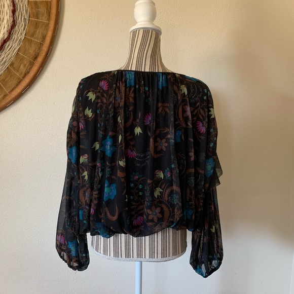Free People Floral Long sleeve Mesh Boho Top Woman’s Small - Picture 5 of 9
